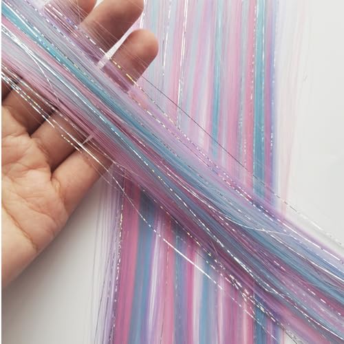 FederhaarverläNgerungs Set Farbige Clip-in-Haarverlängerungen, gemischte silberne Lametta, synthetisches 2-in-1-Haarteil, Urlaubsparty-Highlights for Frauen und Mädchen(12 pcs,TINSLE-MIX_22INCHES) von GHHZML