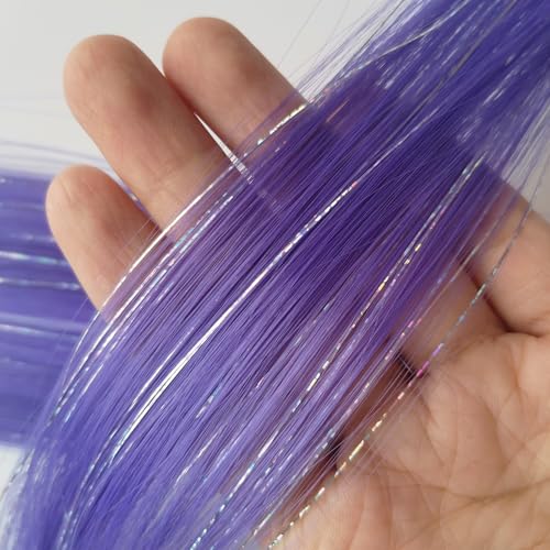 FederhaarverläNgerungs Set Farbige Clip-in-Haarverlängerungen, gemischte silberne Lametta, synthetisches 2-in-1-Haarteil, Urlaubsparty-Highlights for Frauen und Mädchen(6 pcs,TINSLE-A15_22INCHES) von GHHZML