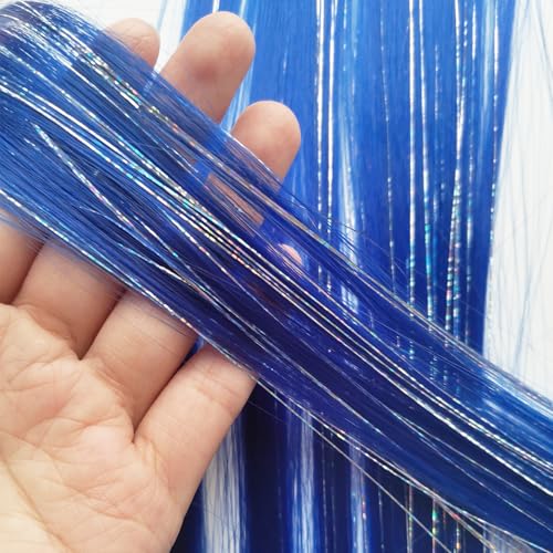 FederhaarverläNgerungs Set Farbige Clip-in-Haarverlängerungen, gemischte silberne Lametta, synthetisches 2-in-1-Haarteil, Urlaubsparty-Highlights for Frauen und Mädchen(6 pcs,TINSLE-A18_22INCHES) von GHHZML