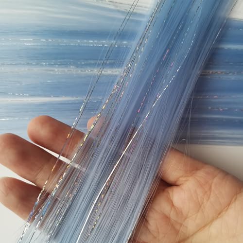FederhaarverläNgerungs Set Farbige Clip-in-Haarverlängerungen, gemischte silberne Lametta, synthetisches 2-in-1-Haarteil, Urlaubsparty-Highlights for Frauen und Mädchen(6 pcs,TINSLE-A21_22INCHES) von GHHZML