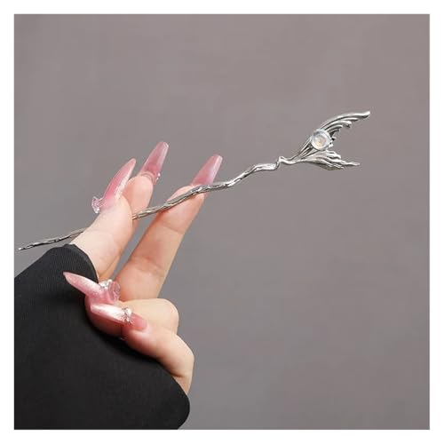 Haarstab 2 Stück Mondstein Damen Legierung Haarnadel mit antikem Stil Schmetterling Schwanz Metall Mode Kopfbedeckung(Style C) von GHHZML