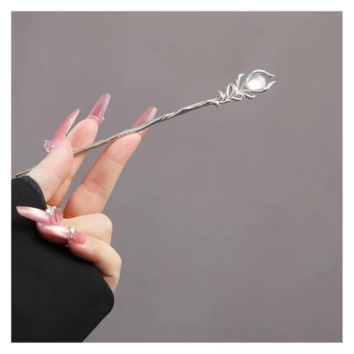 Haarstab 2 Stück Mondstein Damen Legierung Haarnadel mit antikem Stil Schmetterling Schwanz Metall Mode Kopfbedeckung(Style D) von GHHZML