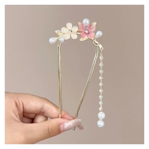 Haarstab 2 stücke Mode Metall Blume Und ButterflyTassel Haar Stick Frauen U-förmigen Haarnadel Headwear Schmuck von GHHZML