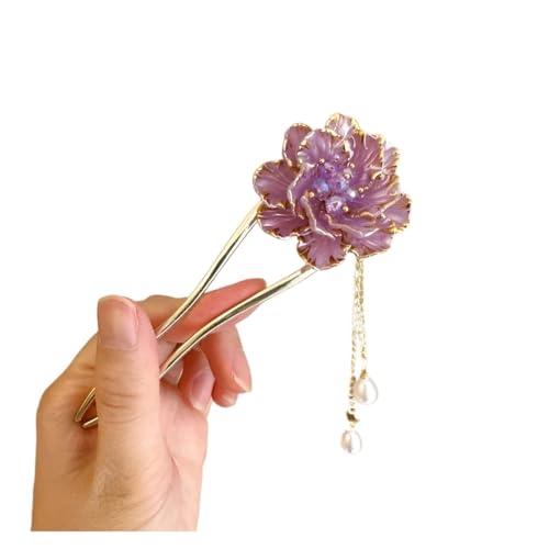 Haarstab 2 stücke Retro U-förmige Haarstäbe Gabeln Lila/Weiß Blumen Designs Perlen Anhänger Decor Frauen Bun Maker Schmuck(G1) von GHHZML