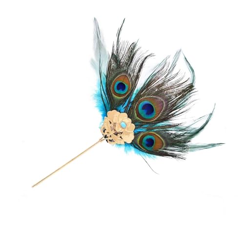 Haarstab 2 stücke Traditionelle Pfauenfeder Split Haarnadel for Frauen Lange Legierung Blume Fächerförmigen Haar Zubehör Schmuck(Blue) von GHHZML