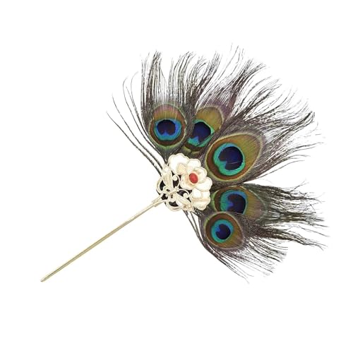 Haarstab 2 stücke Traditionelle Pfauenfeder Split Haarnadel for Frauen Lange Legierung Blume Fächerförmigen Haar Zubehör Schmuck(Color-01) von GHHZML