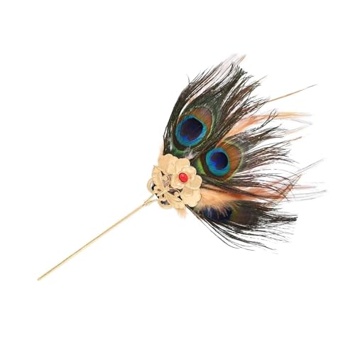 Haarstab 2 stücke Traditionelle Pfauenfeder Split Haarnadel for Frauen Lange Legierung Blume Fächerförmigen Haar Zubehör Schmuck(Red) von GHHZML
