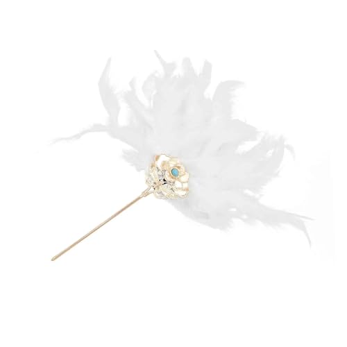 Haarstab 2 stücke Traditionelle Pfauenfeder Split Haarnadel for Frauen Lange Legierung Blume Fächerförmigen Haar Zubehör Schmuck(White) von GHHZML
