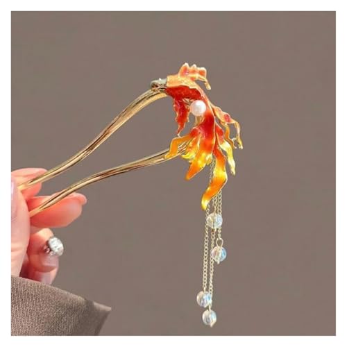 Haarstab 2 stücke U Form Rot Fisch Haar Sticks for Frauen Quaste Perlen Haarnadel Hochzeit Glitter Schmuck Zubehör von GHHZML