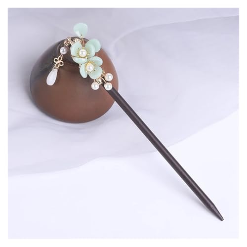 Haarstab 2 stücke Vintage Holz Blume Quaste Haarnadel for Frauen Mädchen Antike Haar Stick Haar Clip Kostüm Haar Zubehör Pins(H green) von GHHZML