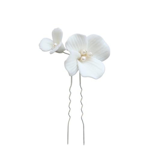 Haarstab Einfache weiße Keramik Blumen Haarnadeln Clips Braut Pins Hochzeit Schmuck Frauen Stück Hochzeit(Color-01) von GHHZML