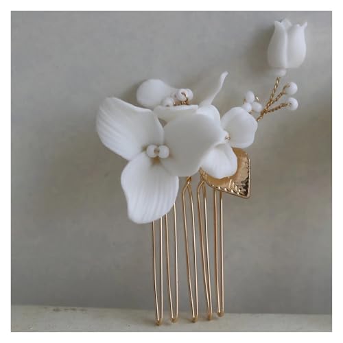 Haarstab Einfache weiße Keramik Blumen Haarnadeln Clips Braut Pins Hochzeit Schmuck Frauen Stück Hochzeit(Color-05) von GHHZML