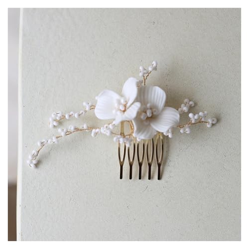 Haarstab Einfache weiße Keramik Blumen Haarnadeln Clips Braut Pins Hochzeit Schmuck Frauen Stück Hochzeit(Color-09) von GHHZML