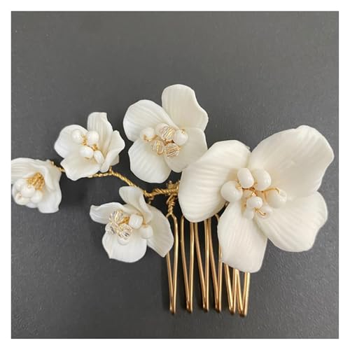 Haarstab Einfache weiße Keramik Blumen Haarnadeln Clips Braut Pins Hochzeit Schmuck Frauen Stück Hochzeit(Color-11) von GHHZML