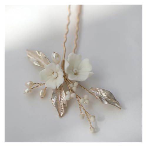 Haarstab Einfache weiße Keramik Blumen Haarnadeln Clips Braut Pins Hochzeit Schmuck Frauen Stück Hochzeit(Color-14) von GHHZML