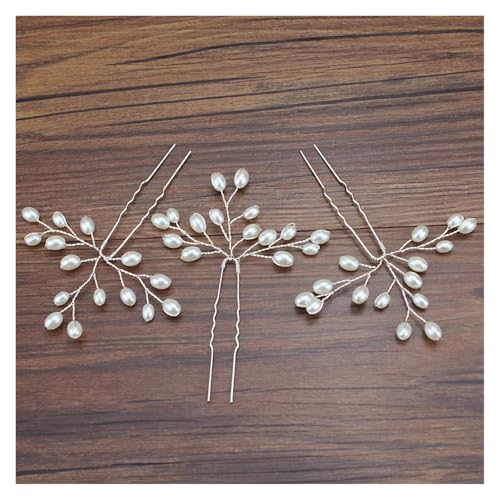 Haarstab Silber Gold Farbe Handgemachte Einfache Braut Perle Reben Haarnadel for Frauen Hochzeit Party Nette(3 pieces silver) von GHHZML