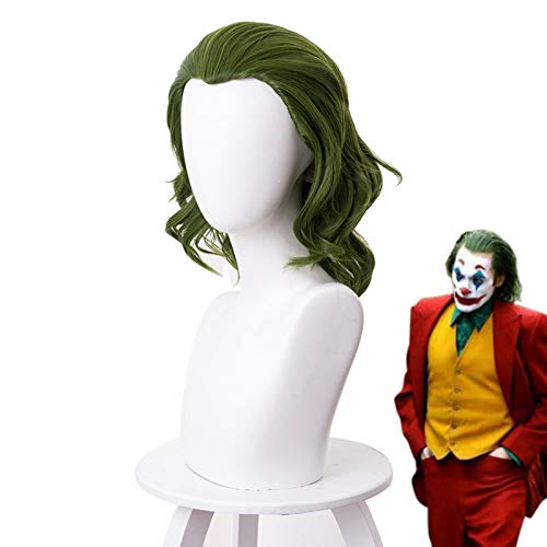 2019 Joker Origin Filmclown Joker Perücke Cosplay Kostüm Joaquin Phoenix Arthur Fleck Lockiges Grün Hitzebeständiges Kunsthaar PL-084 von GHK