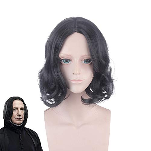 35cm Film Severus Snape Schwarze Perücke Cosplay Professor Snape Lockige Perücke Halloween Rollenspiel Haarkostüme + Perückenmütze von SKYXD