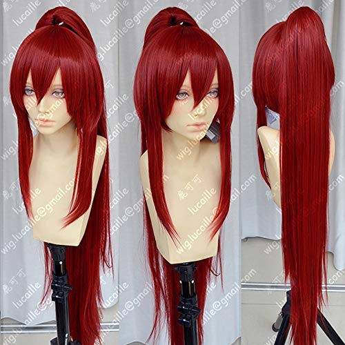 39'' 100cm Long Wine Red Erza Scarlet Heat Resistant Ponytail Hair Anime Fairy Tail Cosplay Costume Wig + Free Wig Cap von GHK