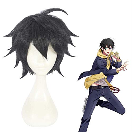 Anime Division Rap Battle Hypnosis MIC Yamada Saburo Short Black Fluffy Synthetic Hair Cosplay Wig + Wig Cap von GHK