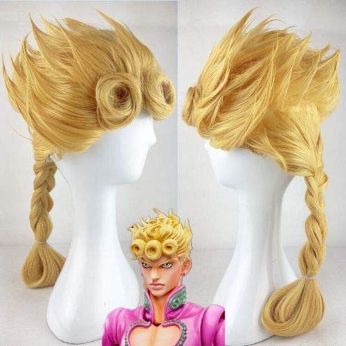 Anime JoJo's Bizarre Adventure Giorno Giovanna Golden Braid Styled Synthetic Cosplay Costume Wigs Hair + Wig Cap von GHK