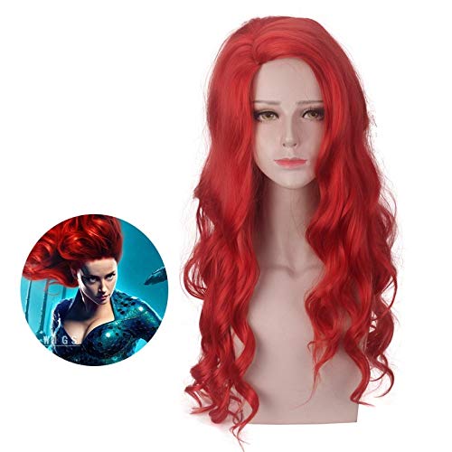Film Aquaman Mera Cosplay Perücke Rot Lang Lockig Welliges Synthetisches Haar Frauen Party Kostüm Rollenspiel Perücken Pelucas von GHK