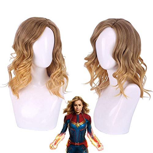 Film Captain Marvel Coplay Perücke Frauen Carol Danvers Brown Ombre Blond Welliges Kunsthaar Halloween Kostüm Perücken SH-244 von GHK