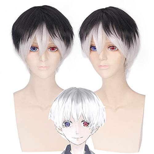 GHK 10 zoll Synthetische Tokyo Ghoul kaneki ken Cosplay Perücke Kurze Schwarz Weiß Ombre Perücken Für Männer Halloween Kostüm Party von GHK