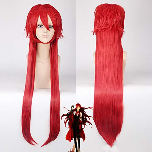GHK 100 cm 40 zoll Black Butler Grell Sutcliff Lange Cosplay Perücke Rot Synthetische Halloween Anime Gerade Layered Haar Perücken Für Männer von GHK