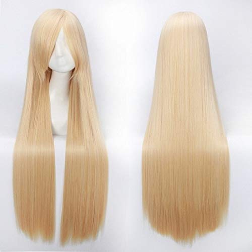 GHK 100 cm 420g Rose Net Lange Gerade Perücke Cosplay Kostüm Kunsthaar Weiß Blau Rosa Braun Grün Rot Blond Schwarz Perücken Für Frauen blond von GHK
