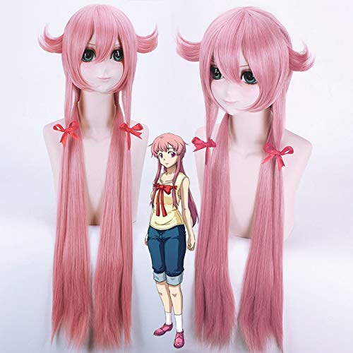 GHK 100 cm Mirai Nikki Gasai Yuno Gerade Lange Rosa Anime Cosplay Perücke Frauen Günstige Hitzebeständige Kunsthaarperücken Mit pony von GHK