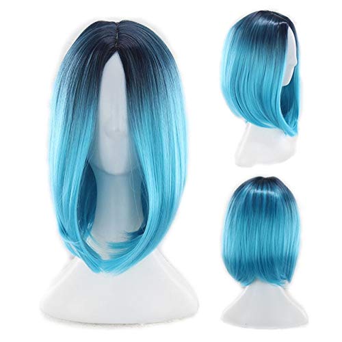 GHK 12 zoll Kurze Bob Perücken Für Frauen Kunsthaar Anime Cosplay Two Tone Schwarz Rosa Grau Blau Grün Rot Lila Blond Ombre Perücke schwarz blau GHK 12 zoll Kurze Bob Perücken Für Frauen Kunsthaar Anime Cosplay Two Tone Schwarz Rosa Grau Blau Grün Rot Lila Blond Ombre Perücke schwarz blau von GHK
