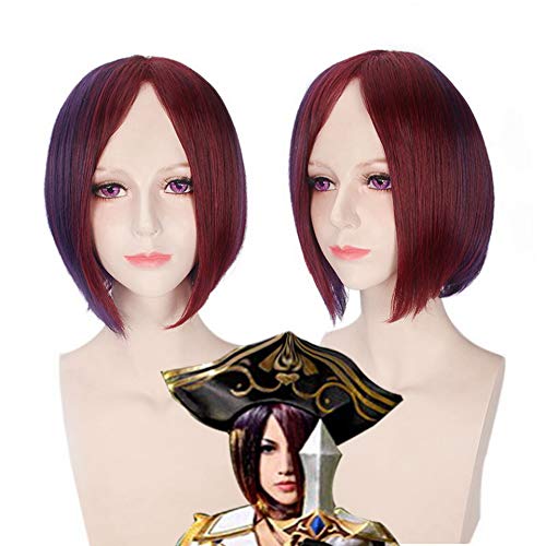 GHK 12 zoll LOL League of Legends Weinrot Lila Kurze Ombre Perücke Cosplay Anime Gerade Kunsthaar Fiora Laurent Perücken Für Frauen von GHK
