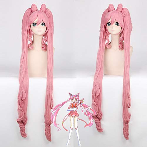 GHK 120 cm SAILOR MOON Chibiusa Lange Rosa Perücke Synthetische Wellenförmige Anime Cosplay Perücken Frauen Mit Doppel Pferdeschwänze Hochtemperaturfaser von GHK