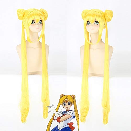 GHK 120 cm Sailor Moon Cosplay Perücke Gelb Lange Wellenförmige Synthetische Haar Tsukino Usagi Anime Kostüm Party Perücken Für Frauen Hitzebeständige GHK 120 cm Sailor Moon Cosplay Perücke Gelb Lange Wellenförmige Synthetische Haar Tsukino Usagi Anime Kostüm Party Perücken Für Frauen Hitzebeständige von GHK