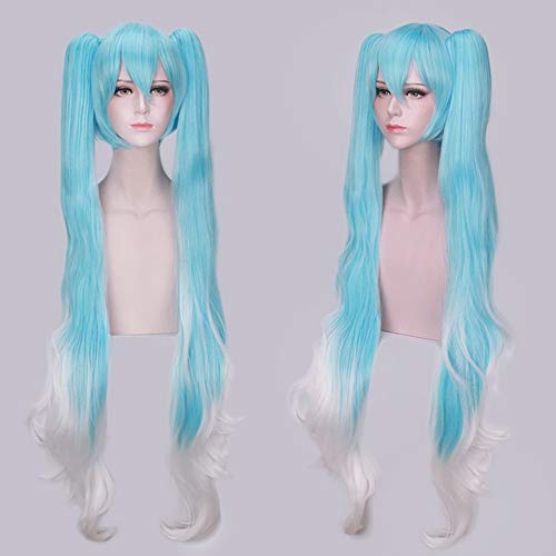 GHK 120 cm Vocaloid Anime Cosplay Miku Perücke Kunsthaar Halloween Kostüm Frau Perücken Mit Doppel Langen Blauen Weißen Ombre Pferdeschwänze GHK 120 cm Vocaloid Anime Cosplay Miku Perücke Kunsthaar Halloween Kostüm Frau Perücken Mit Doppel Langen Blauen Weißen Ombre Pferdeschwänze von GHK