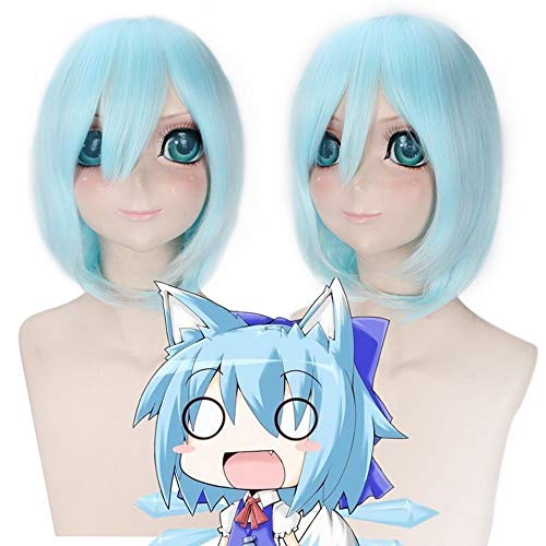 GHK 14 zoll Anime Projekt Cirno Kurze Cosplay Perücke Hellblau Kunsthaar Halloween Kostüm Gerade Bob Perücken Für Frauen von GHK