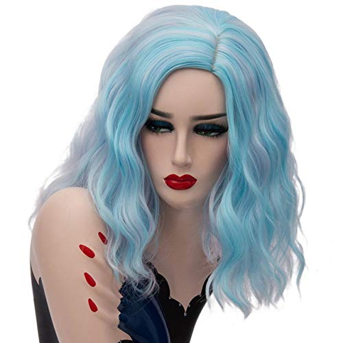 GHK 14 zoll Kurze Wellenförmige Bunte Regenbogen Perücke Synthetische Haar Halloween Kostüm Anime Cosplay Orange Ombre Party Perücken Für Frauen hellblau 6 GHK 14 zoll Kurze Wellenförmige Bunte Regenbogen Perücke Synthetische Haar Halloween Kostüm Anime Cosplay Orange Ombre Party Perücken Für Frauen hellblau 6 von GHK