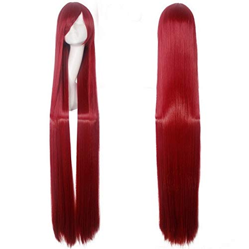 GHK 150 cm Gerade Super Lange Anime Cosplay Perücke Mit Pony Kunsthaar Schwarz Blau Lila Rot Orange Weiß Perücken Für Frauen Rose Net rot von GHK