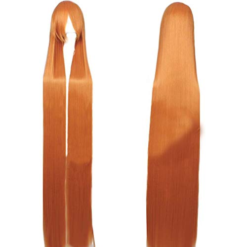 GHK 150 cm Super Lange Gerade Perücke Schwarz Blond Weiß Blau Rot Blond Anime Cosplay Perücken Für Frauen Halloween Kostüm Synthetische Haar orange von GHK
