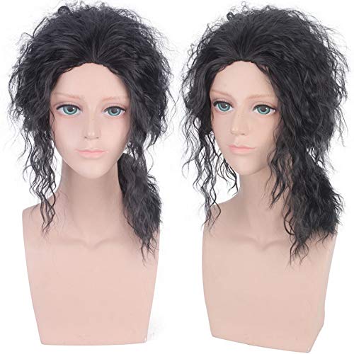 GHK 18 zoll Michael Jackson MJ Afro Mittellange Lockige Perücke Männer Kunsthaar Anime Schwarz Halloween Kostüm Cosplay Perücken von GHK