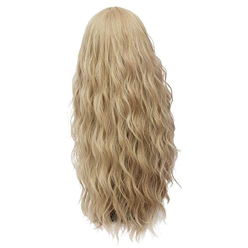 GHK 28 zoll Lange Lockige Blau Blond Grün Rosa Perücke Synthetische Natürliche Haar Anime Cosplay Halloween Kostüm Party Perücken Für Frauen blond von GHK