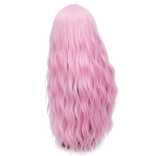 GHK 28 zoll Lange Lockige Blau Blond Grün Rosa Perücke Synthetische Natürliche Haar Anime Cosplay Halloween Kostüm Party Perücken Für Frauen rosa 1 von GHK