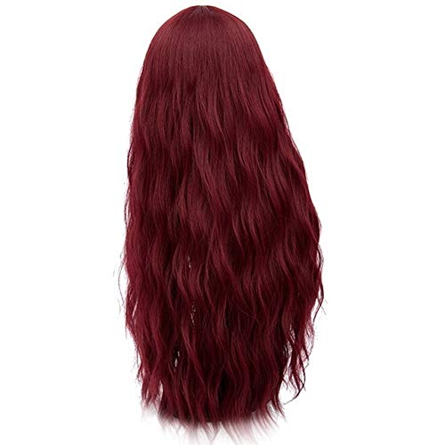 GHK 28 zoll Lange Lockige Blau Blond Grün Rosa Perücke Synthetische Natürliche Haar Anime Cosplay Halloween Kostüm Party Perücken Für Frauen weinrot von GHK