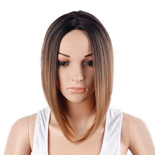 GHK 30 cm Gerade Kurze Ombre Perücke Cosplay Anime Hitzebeständige Synthetische Haar Frauen Schwarz Blau Grau Rosa Kurze Bob Perücken Für Party braun von GHK
