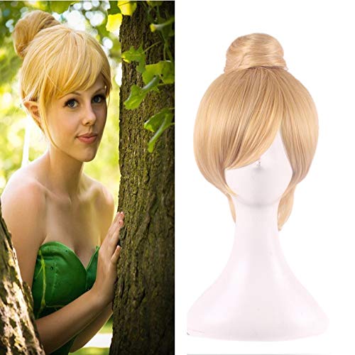 GHK 30 cm Kurze Blonde Cosplay Perücke Fee Tinker Bell Volles Haar Perücken Für Frauen Prinzessin Tinkerbell Erwachsene Größe Synthetische Haar + Perücke Kappe von GHK