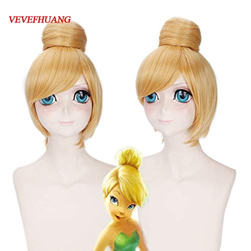 GHK 30 cm Kurze Blonde Cosplay Perücke Fee Tinker Bell Volles Haar Prinzessin Tinker Bell Erwachsene Größe Synthetische Perücken von GHK