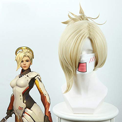 GHK 30 cm OW Mercy Cosplay Perücke Für Frauen 30 cm Hitzebeständige Haar Spiel OW Angela Ziegler Mercy Cosplay Perücke Synthetisches Haar von GHK