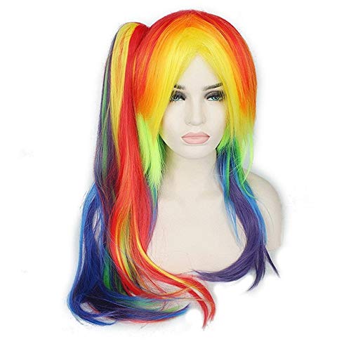 GHK 65 cm My Little Pony Bunten Regenbogen Perücke Cosplay Anime Gerade Frauen Kunsthaar Perücken Mit Klaue Pferdeschwanz Hitzebeständige perücke mit pferdeschwanz von GHK