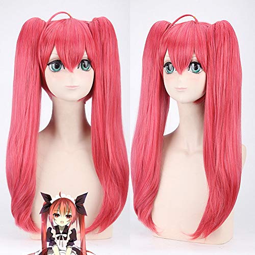 GHK 70 cm Anime DATE A LIVE Itsuka Kotori Rote Perücke Cosplay Kostüm Frauen Lange Hitzebeständige Kunsthaarperücken Mit Doppel Pferdeschwänzen von GHK